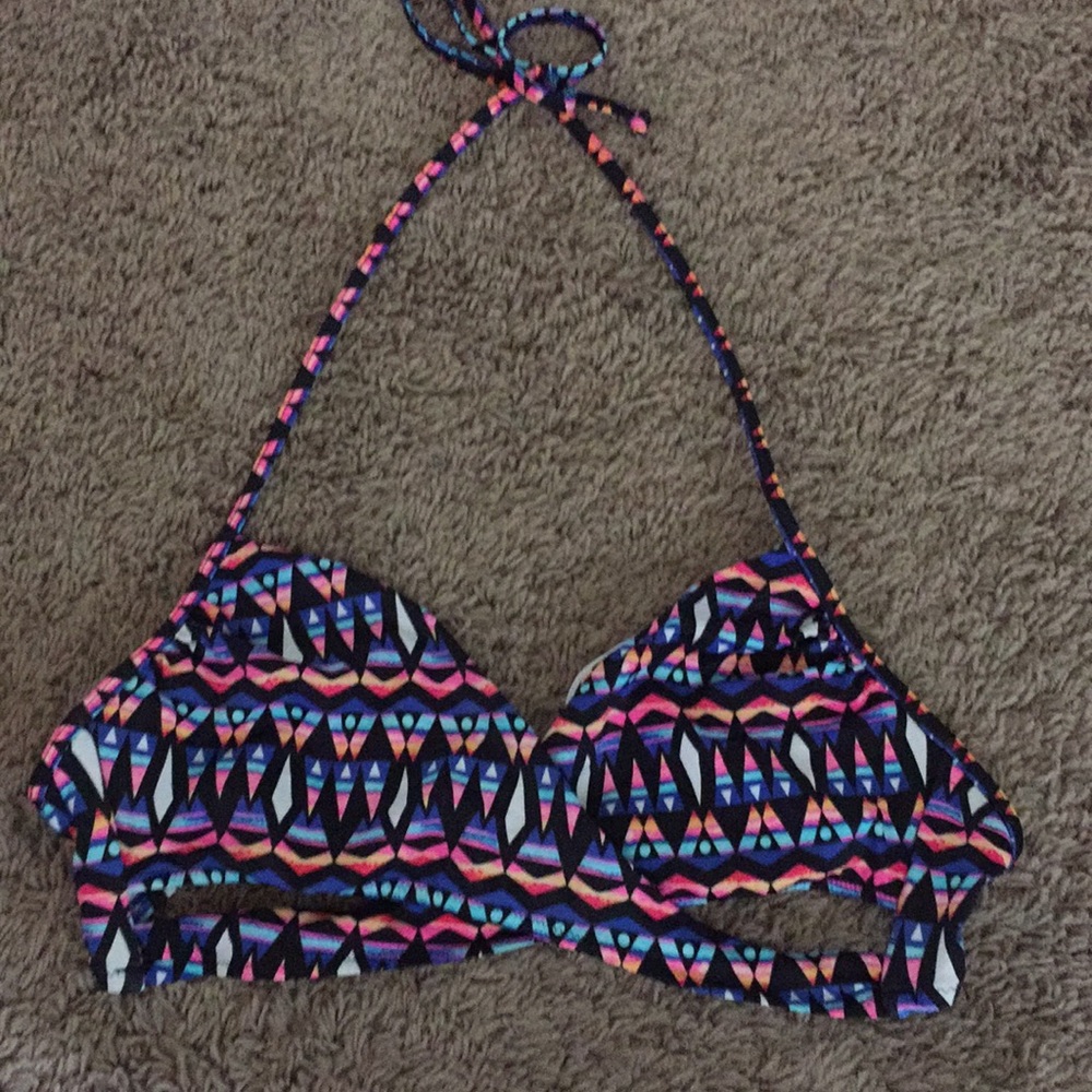 PINK wrap bikini top in tribal print
